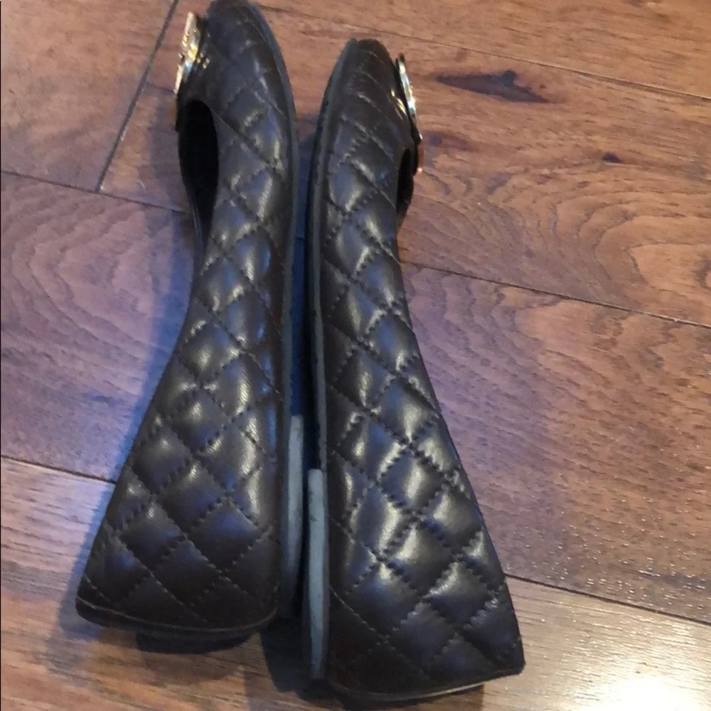 Tory Burch Black Quilted Leather Flats with Gold Logo Medallion